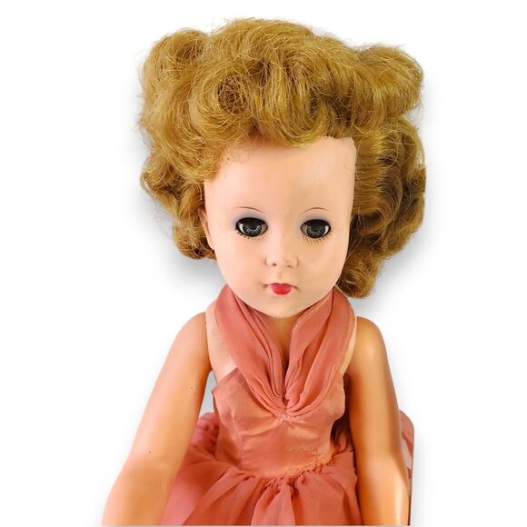 Vintage 18" Doll Hard Plastic Sleep Eyes Blonde Curls 1950s-60s Glamour Dress - Picture 2 of 16